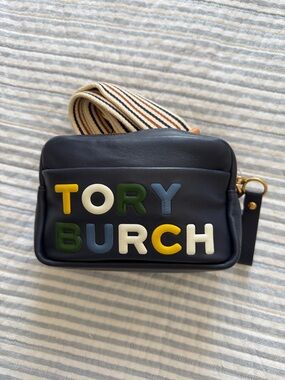 Tory Burch Navy Leather Belt Bag with Multi-Color Logo